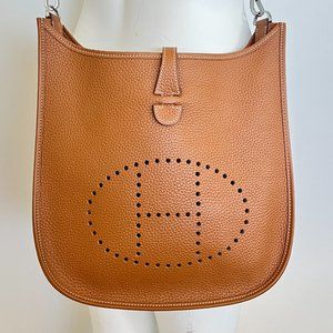 Evelyne III PM Gold Clemence Bag w/ Silver Hardware